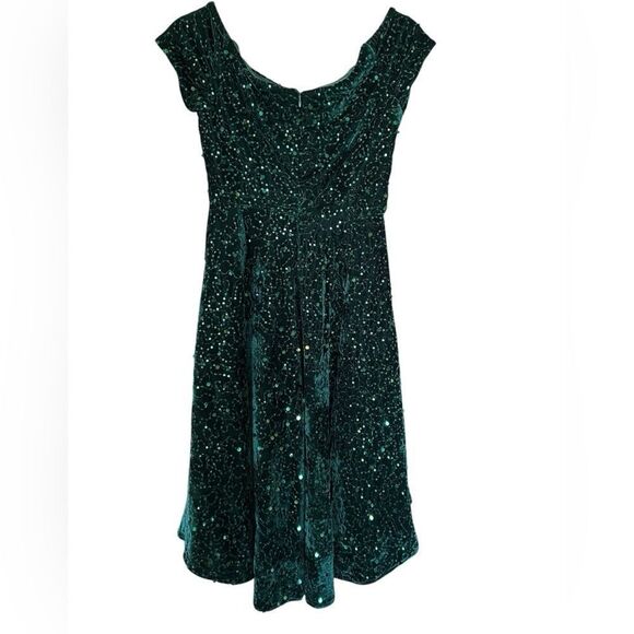 MORGAN & CO Green Velvet Sequined Off-the-Shoulder Fairy Dress 3 - Picture 6 of 15